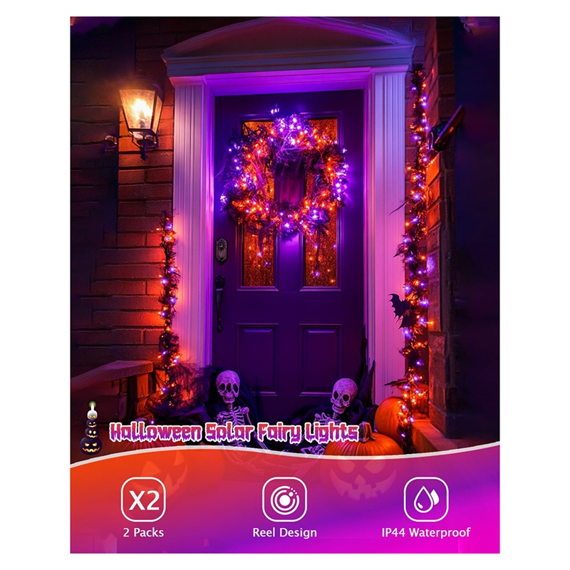 Halloween Led String Lights Orange - DT16 Solar Halloween-lichtslingers, 8 standen, oranje-paarse