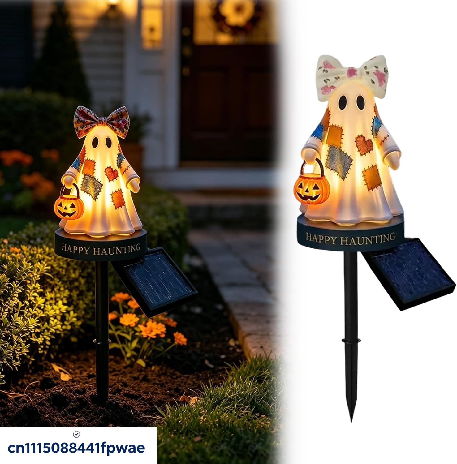 Pumpkin Lantern Halloween - Zonne-energie Halloween-decoraties voor buiten, patchwork-tuinpaal met