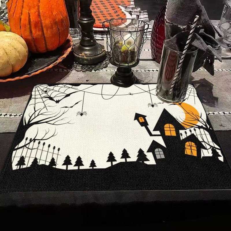 Spider Web Halloween Decoration - VIKAMA Zwart Wit Spookhuis Halloween Placemat
