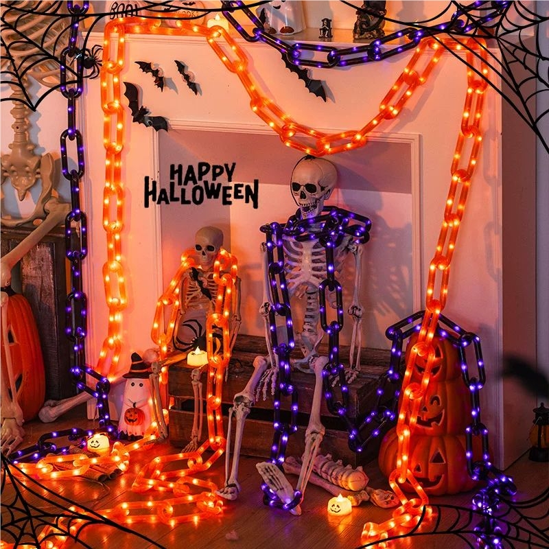 Halloween Led String Lights Orange - 78,74 inch Halloween buitenverlichting op zonne-energie